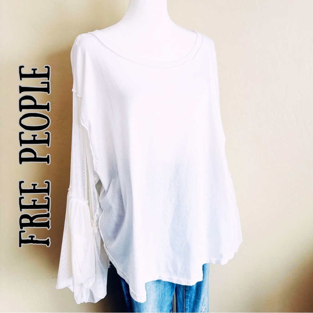Free People White Bell Sleeve Oversized Blouse